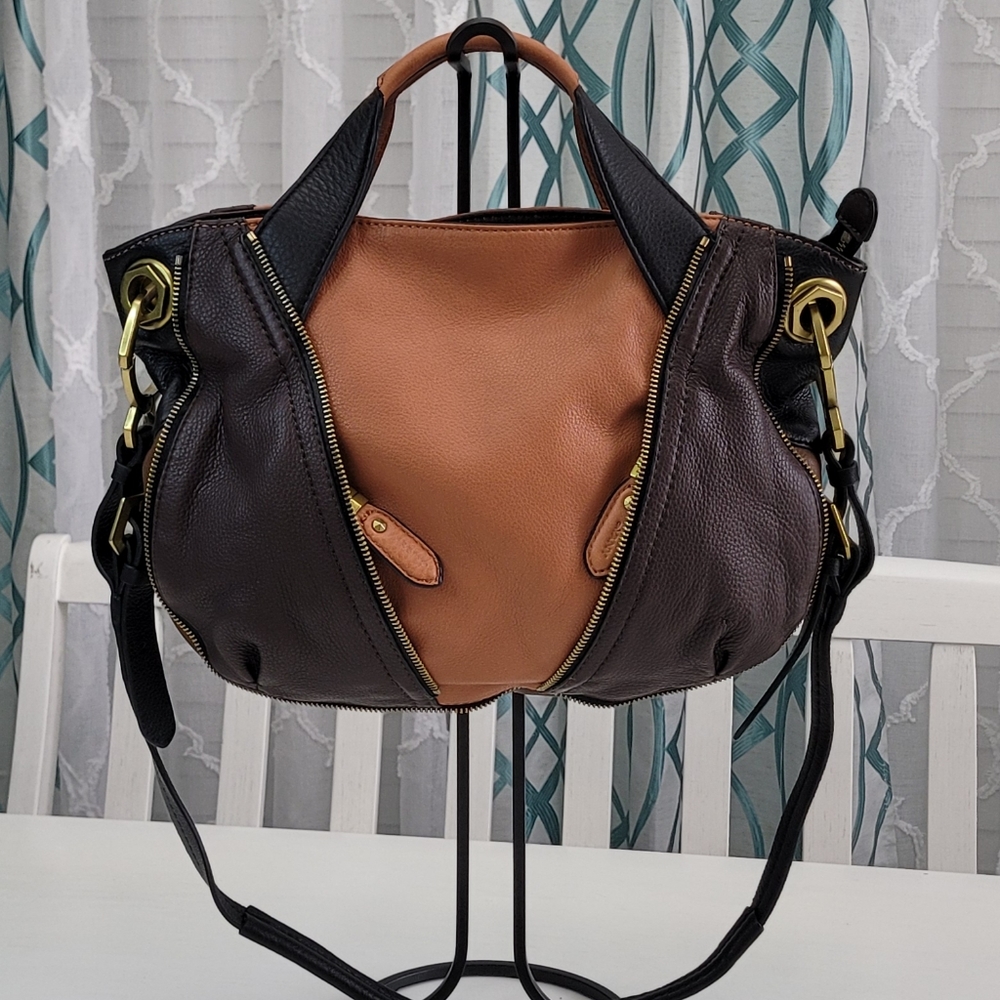 ORYANI Colorblock Pebble Leather Shoulder Bag